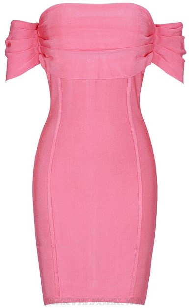 Herve Leger Pink Pleated Bardot Strapless Stars Bandage Dress