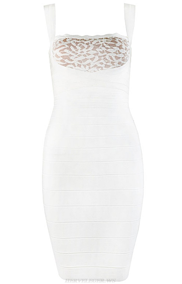 Herve Leger White Nude Scalloped Bandage Dress