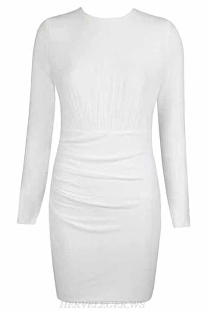 Herve Leger White Long Sleeve Draped Dress