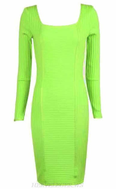 Herve Leger Neon Long Sleeve Ribbed Dress