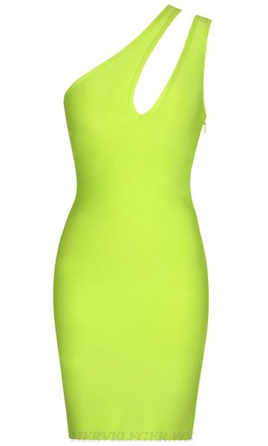 Herve Leger Neon One Shoulder Cut Out Dress