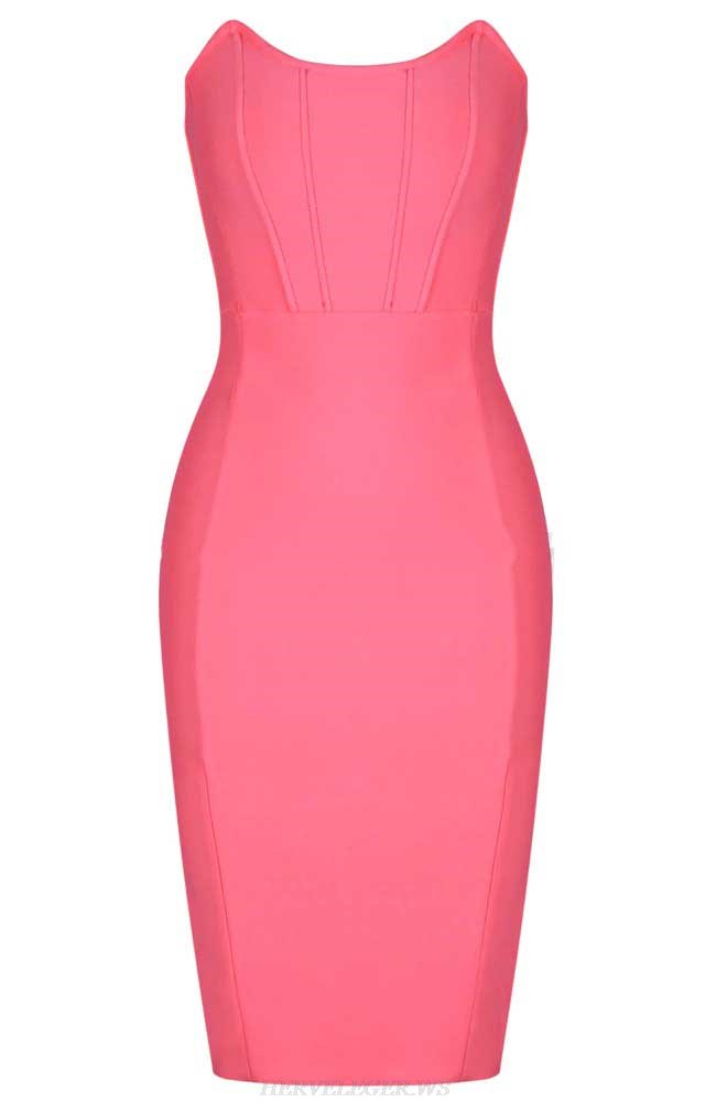 Herve Leger Pink Strapless Structured Dress