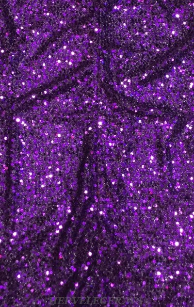 Herve Leger Purple Halter Sequin Mermaid Dress