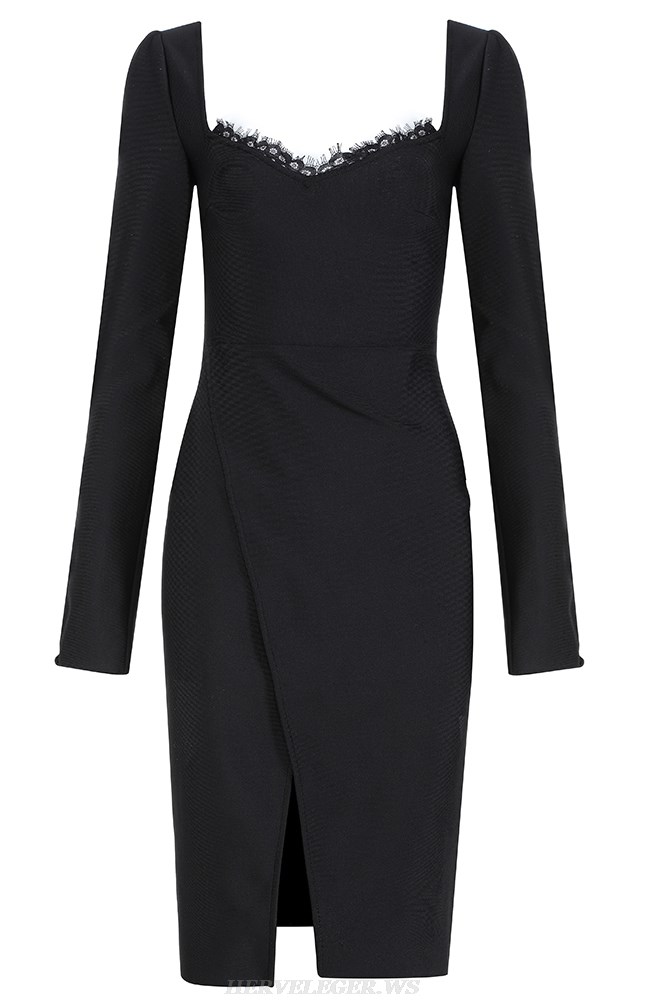 Herve Leger Black Long Sleeve Lace Dress