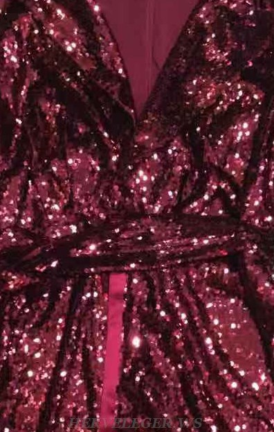 Herve Leger Burgundy Long Sleeve Sequin Dress