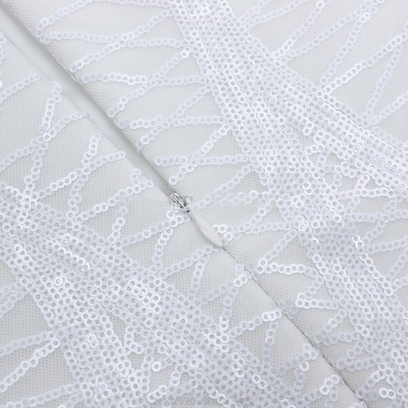 Herve Leger White Long Sleeve Sequin Dress