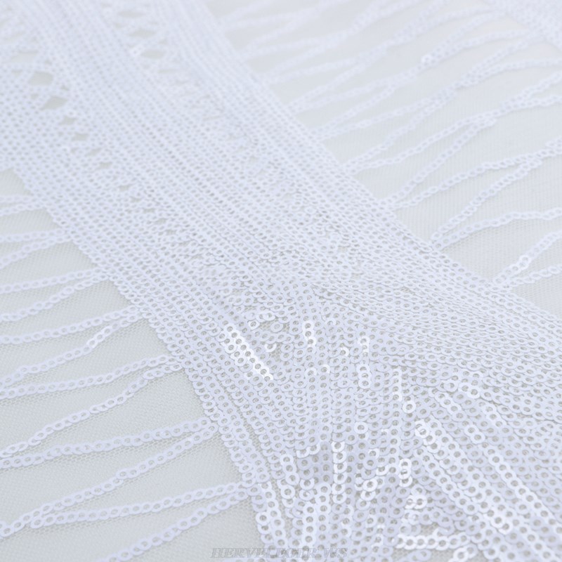 Herve Leger White Long Sleeve Sequin Dress
