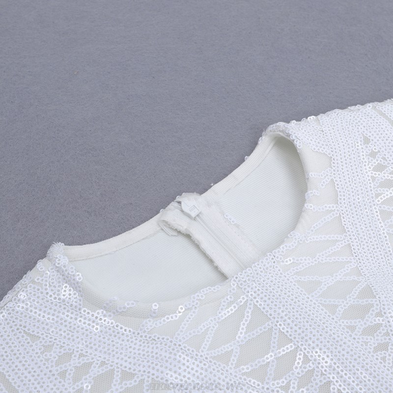 Herve Leger White Long Sleeve Sequin Dress