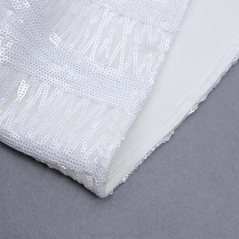 Herve Leger White Long Sleeve Sequin Dress