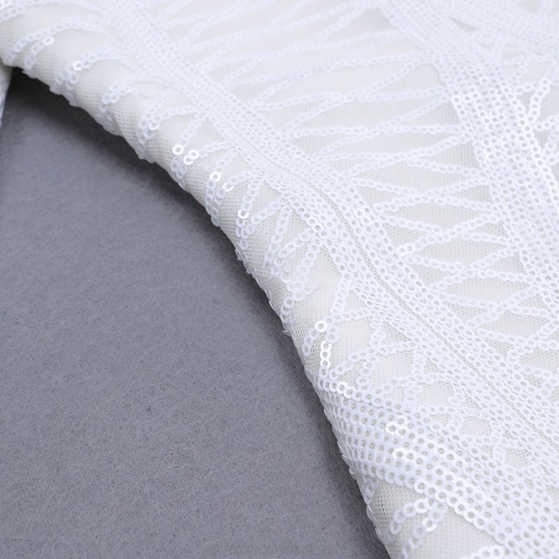 Herve Leger White Long Sleeve Sequin Dress