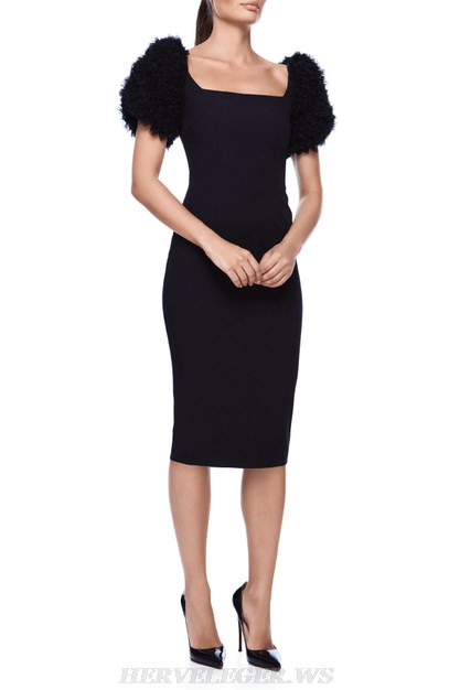 Herve Leger Black Mesh Sleeve Dress