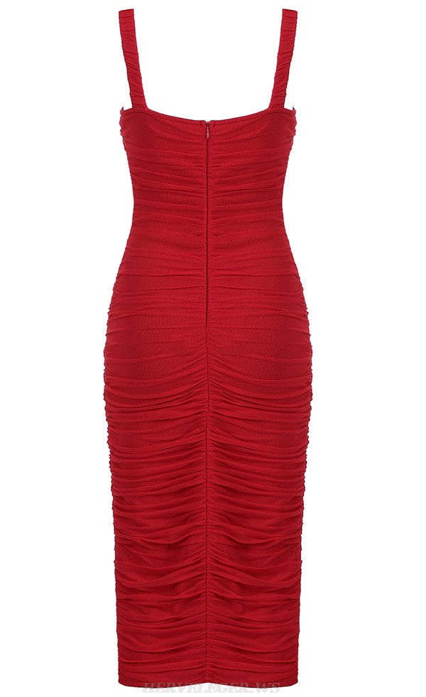 Herve Leger Red Ruched Dress
