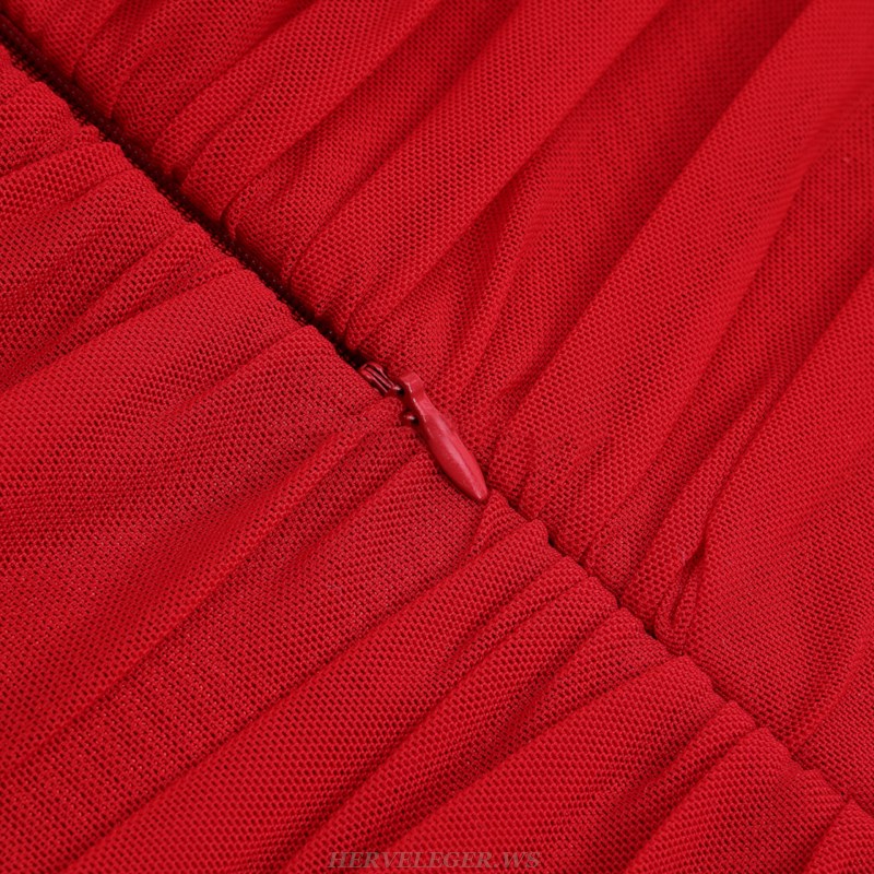 Herve Leger Red Ruched Dress