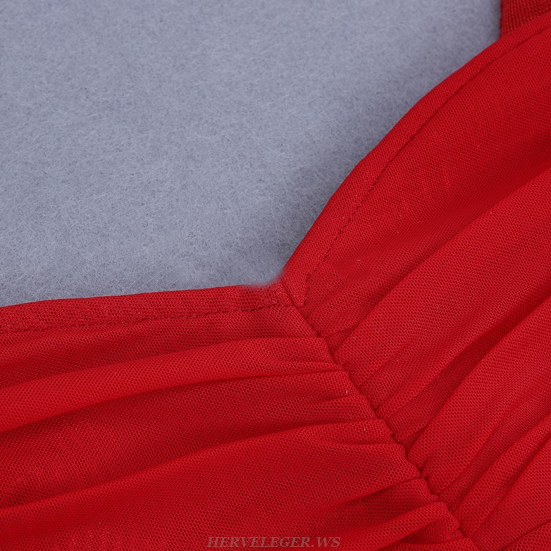 Herve Leger Red Ruched Dress