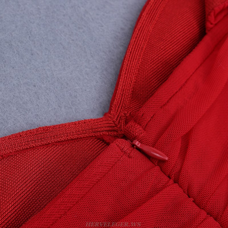 Herve Leger Red Ruched Dress