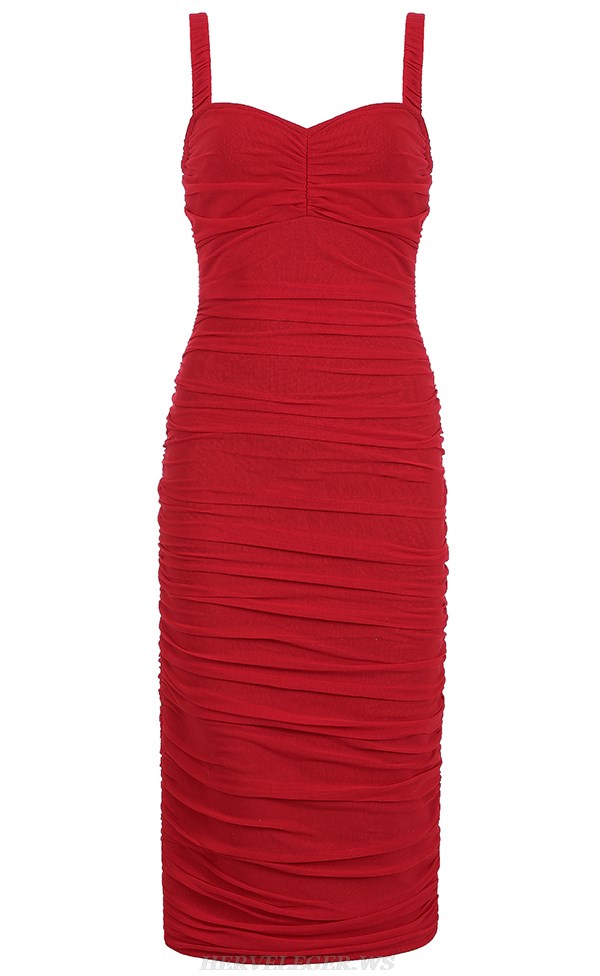 Herve Leger Red Ruched Dress