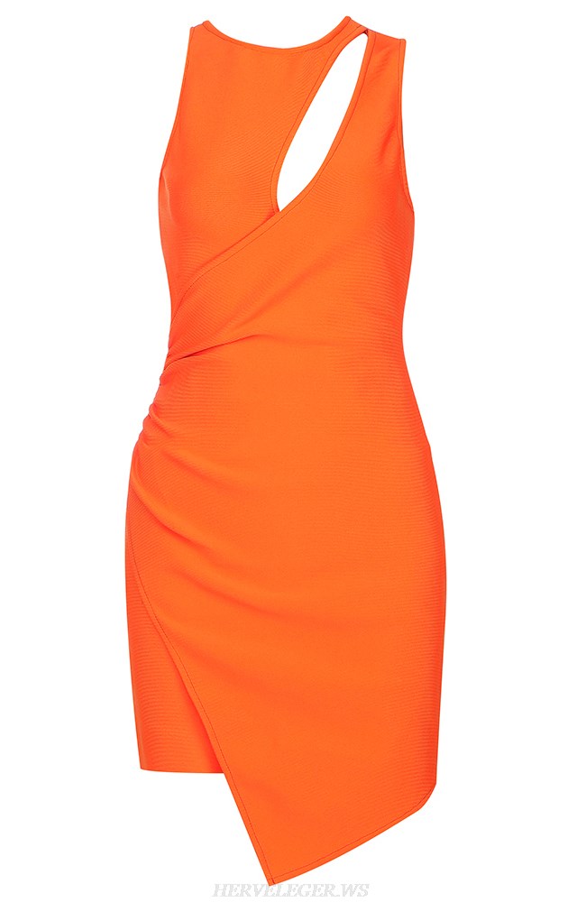 Herve Leger Orange Asymmetric Dress
