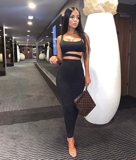 Herve Leger Black Asymmetric Two Piece Dress