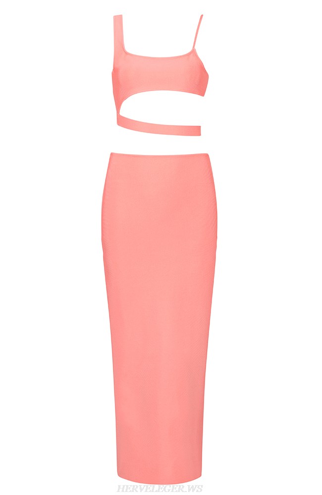 Herve Leger Pink Asymmetric Two Piece Dress