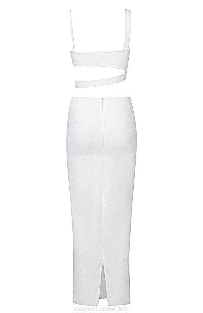 Herve Leger White Asymmetric Two Piece Dress