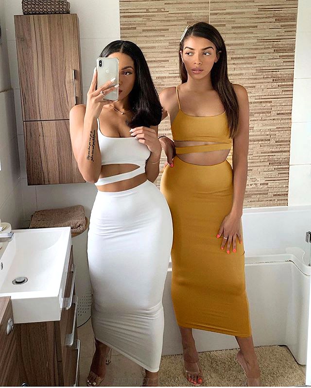 Herve Leger White Asymmetric Two Piece Dress