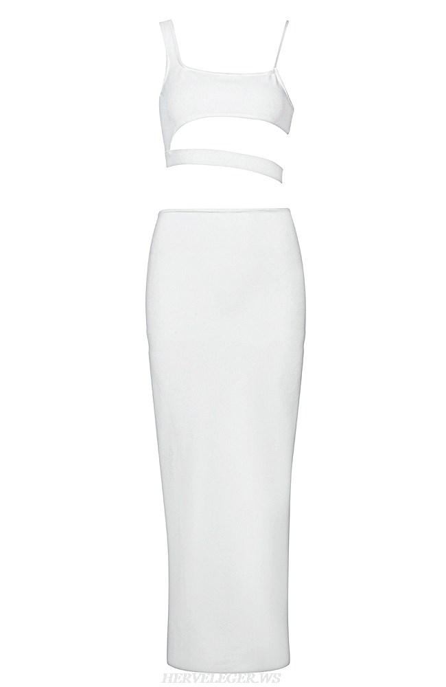 Herve Leger White Asymmetric Two Piece Dress