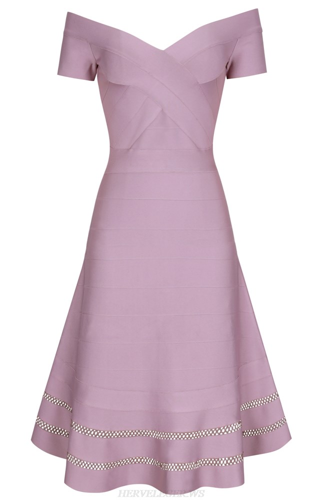 Herve Leger Lilac Bardot A Line Dress