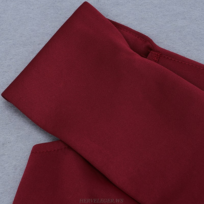 Herve Leger Burgundy Bardot Peplum Two Piece Dress