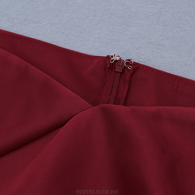 Herve Leger Burgundy Bardot Peplum Two Piece Dress