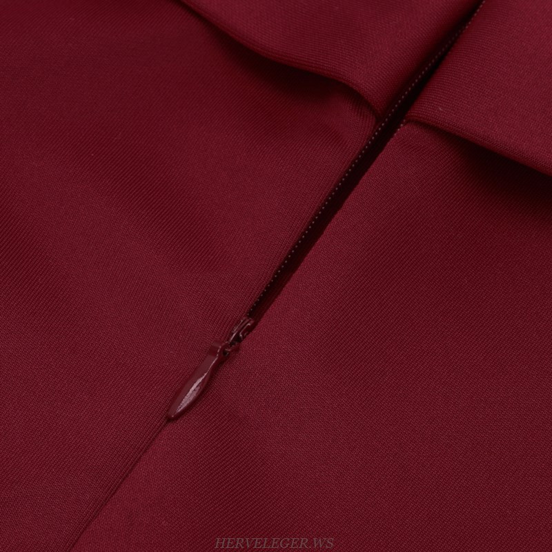 Herve Leger Burgundy Bardot Peplum Two Piece Dress