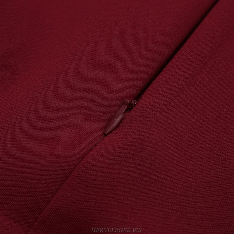 Herve Leger Burgundy Bardot Peplum Two Piece Dress