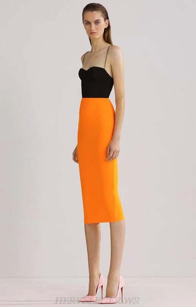 Herve Leger Black Orange Bustier Dress
