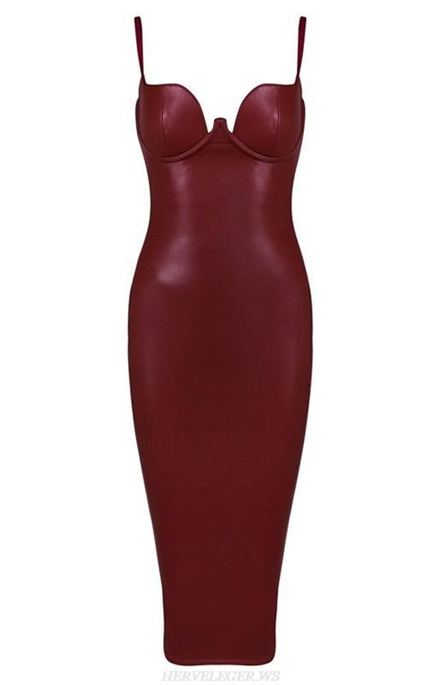 Herve Leger Bustier Faux Leather Burgundy