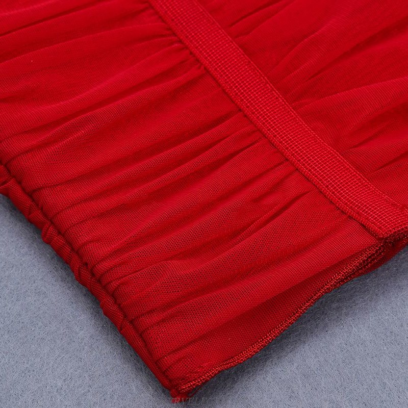 Herve Leger Red Cap Sleeve Ruched Dress