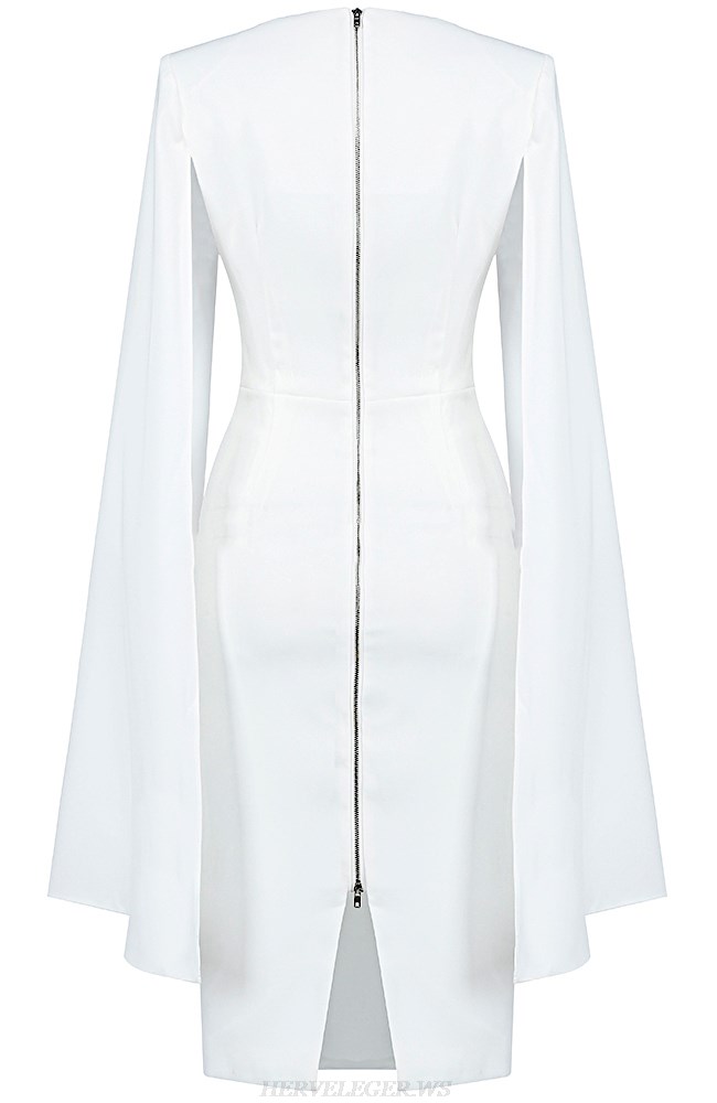 Herve Leger White Cape Sleeve Dress