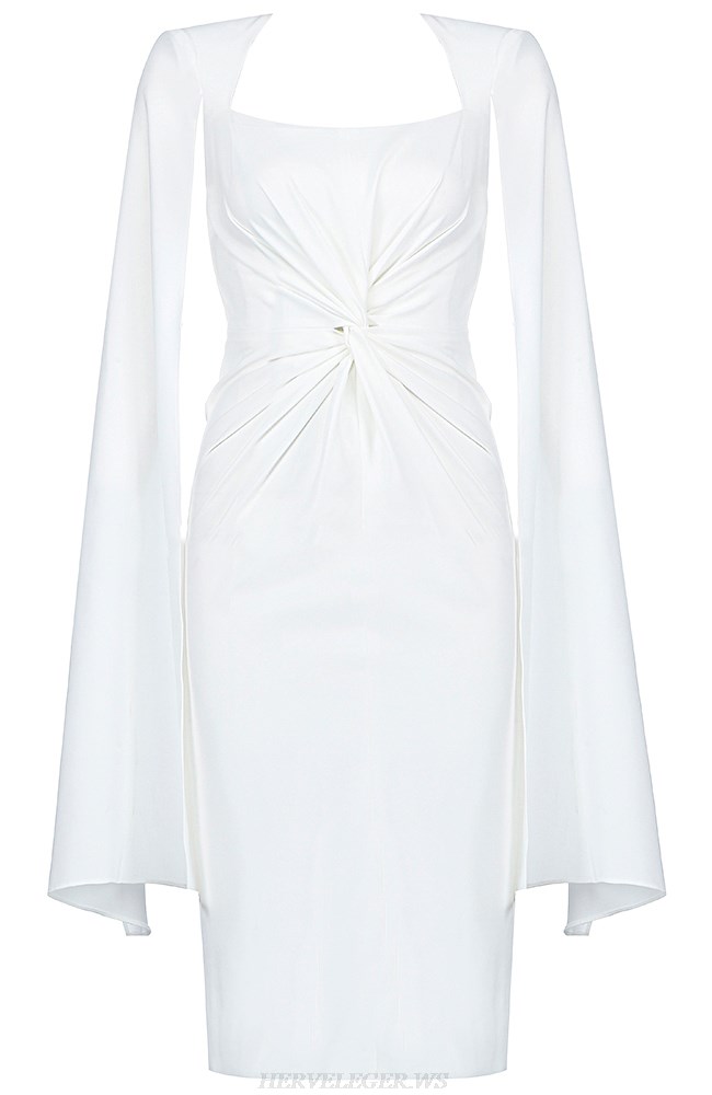 Herve Leger White Cape Sleeve Dress