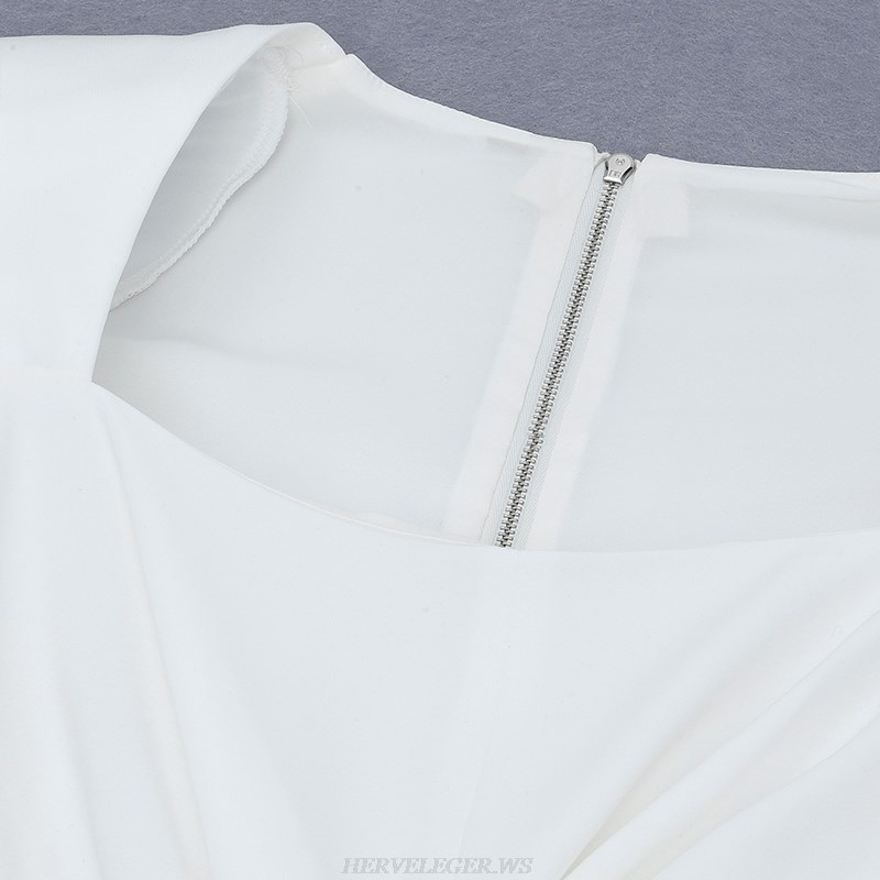 Herve Leger White Cape Sleeve Dress