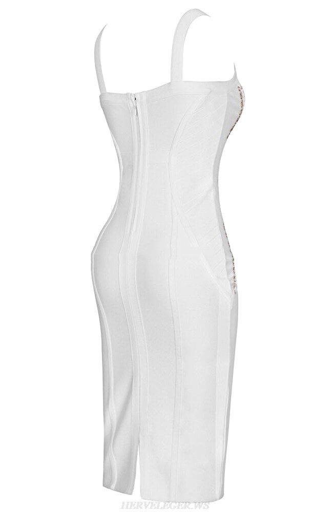 Herve Leger White Chain Detail Dress