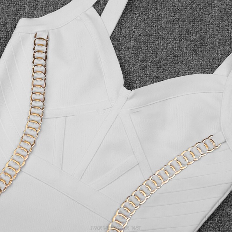 Herve Leger White Chain Detail Dress