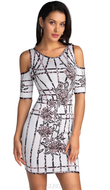 Herve Leger Cold Shoulder Printed Dress Herve Leger Cold Shoulder Printed Dress