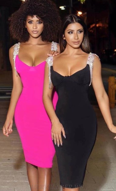 Herve Leger Black Embellished Straps Dress