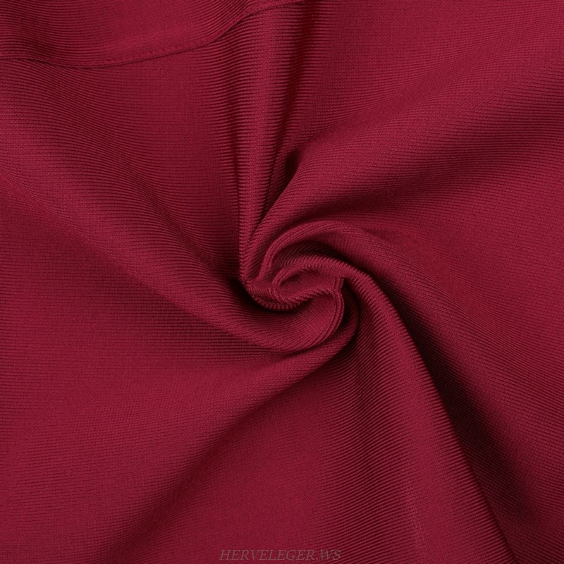 Herve Leger Burgundy Frill Sleeve Dress