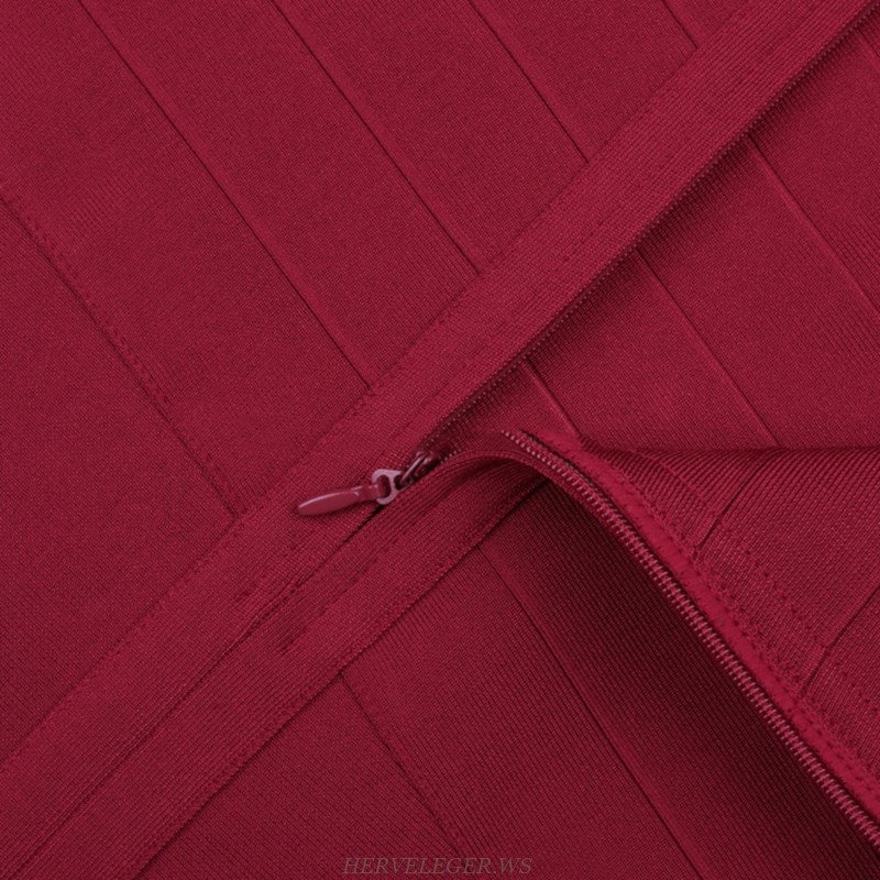 Herve Leger Burgundy Frill Sleeve Dress