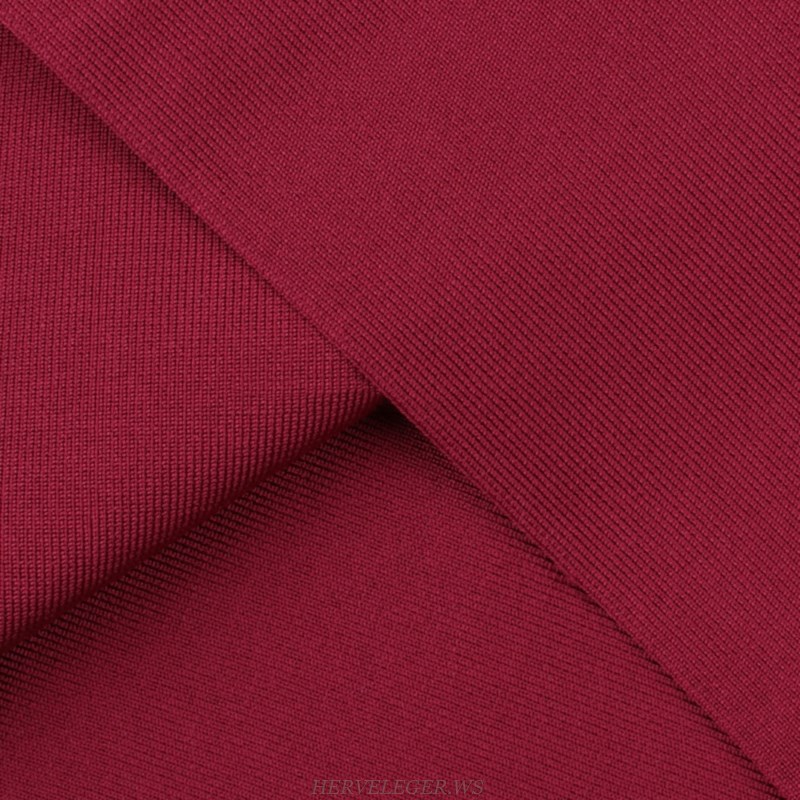 Herve Leger Burgundy Frill Sleeve Dress