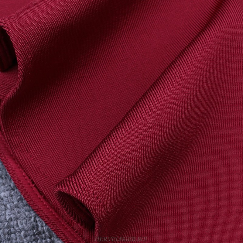 Herve Leger Burgundy Frill Sleeve Dress