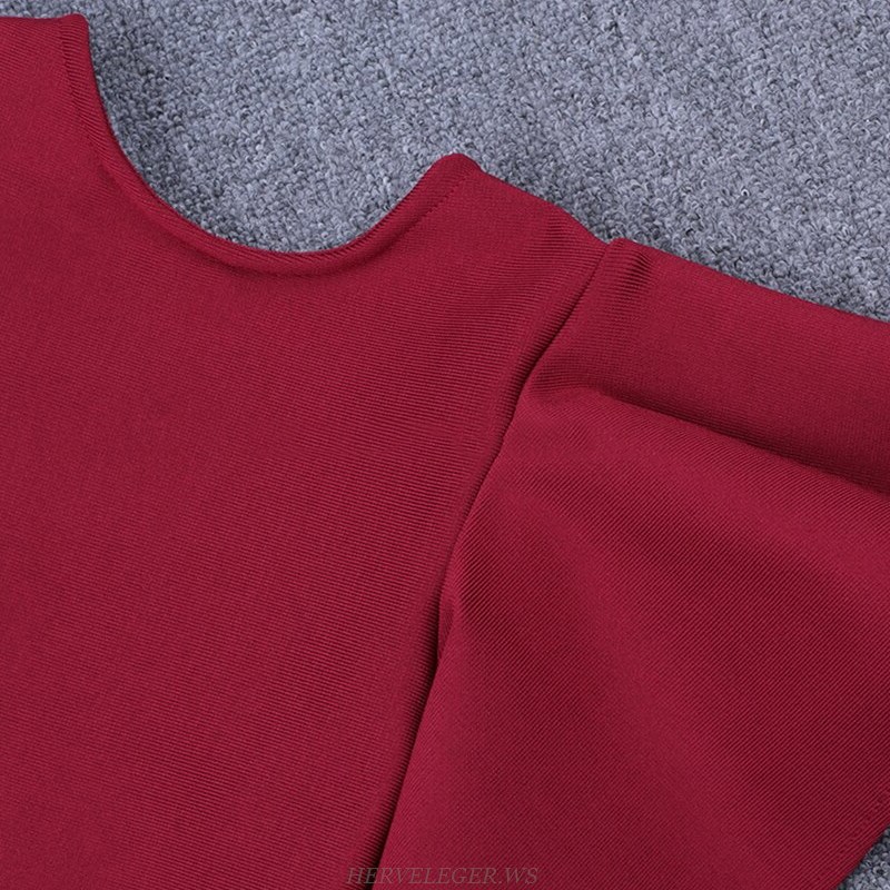 Herve Leger Burgundy Frill Sleeve Dress