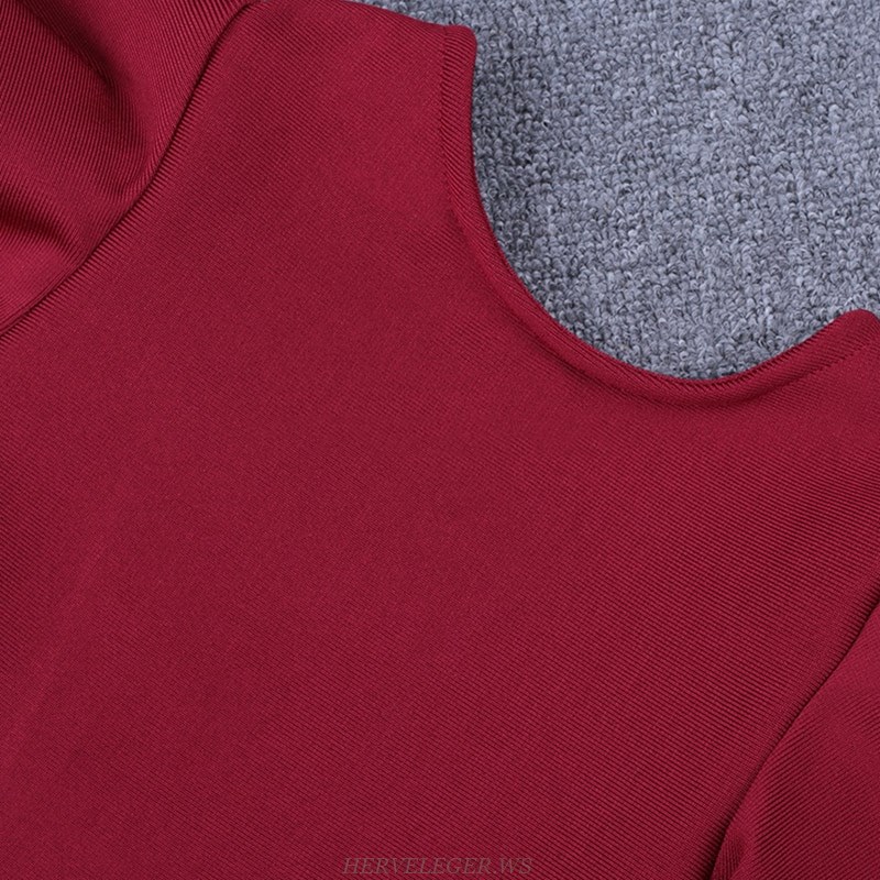 Herve Leger Burgundy Frill Sleeve Dress