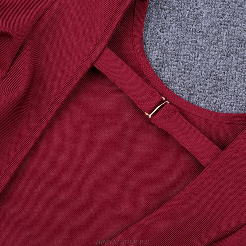 Herve Leger Burgundy Frill Sleeve Dress