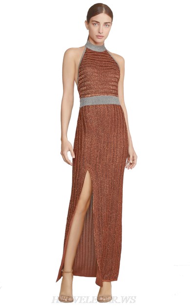 Herve Leger Brown Halter Gown