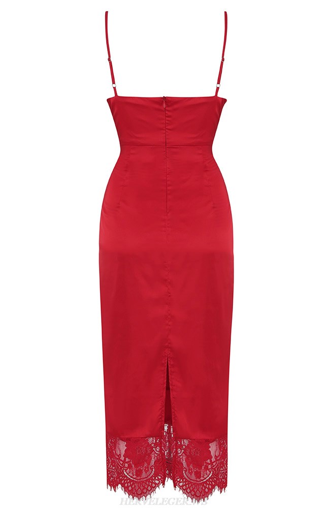 Herve Leger Red Lace Hem Dress
